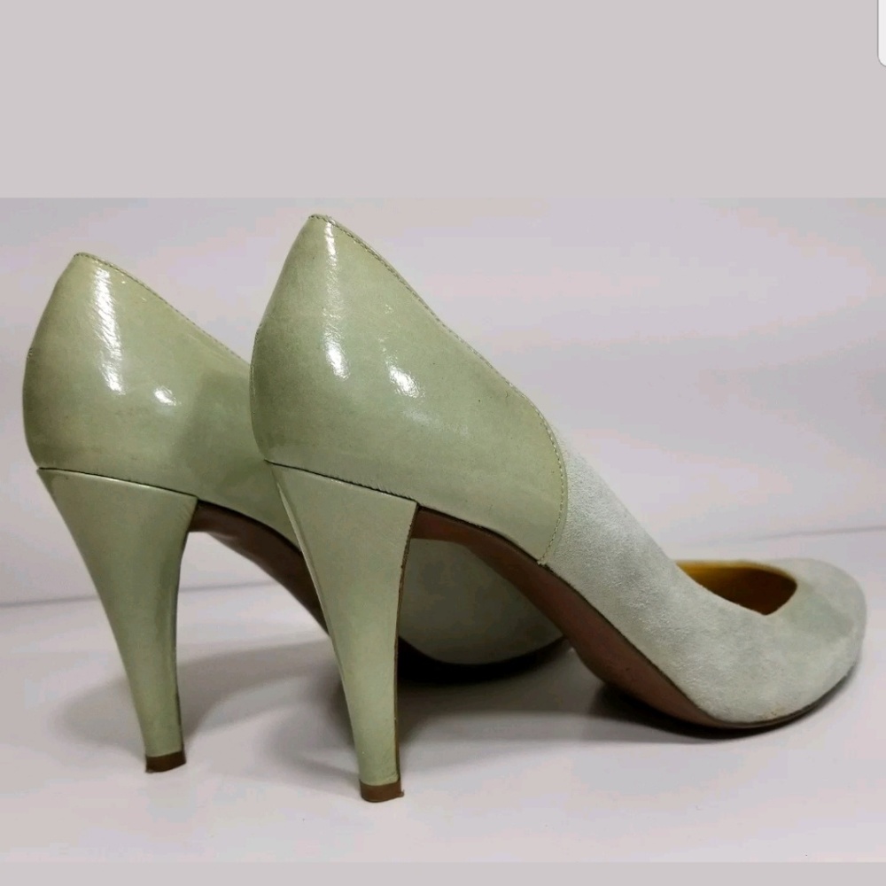 J. Crew Mint Suede Patent Harper Pumps